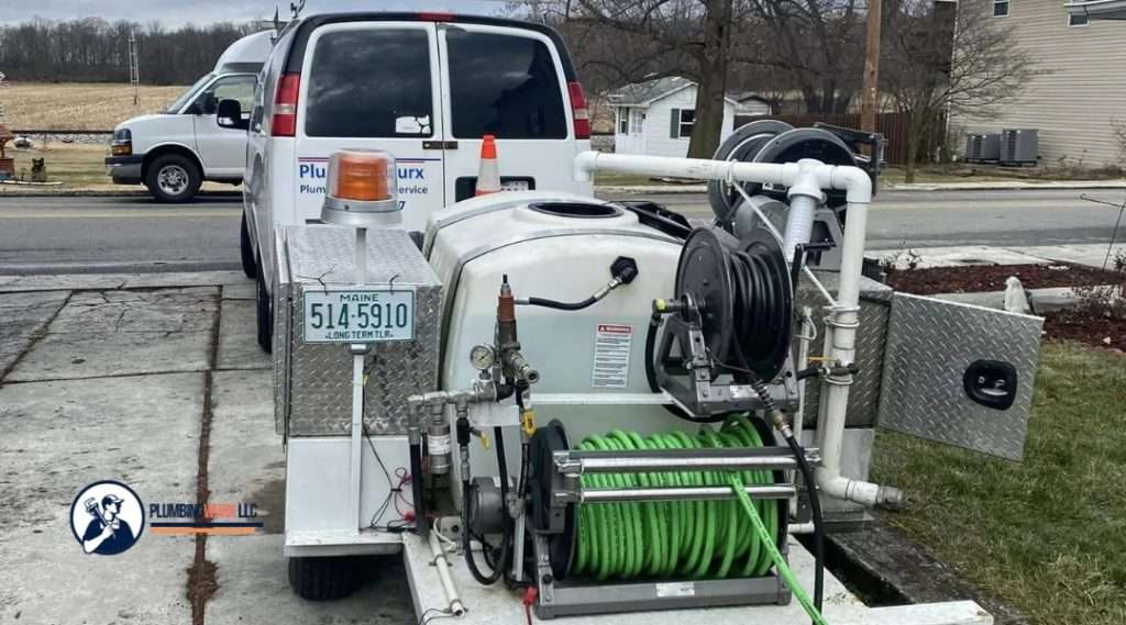 A truck with a specialized water extraction machine is parked outside, showcasing the equipment ready to be used for water removal.